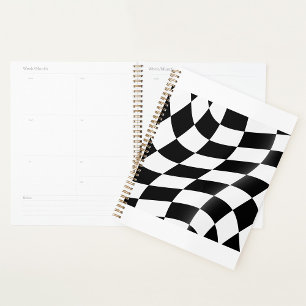 Wavy Black and White Checkered Flag Racing Planner