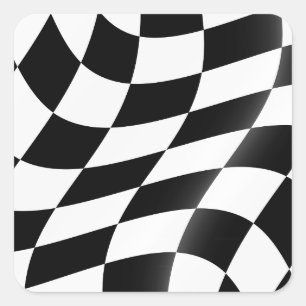 Wavy Black and White Checkered Flag Racing Square Sticker