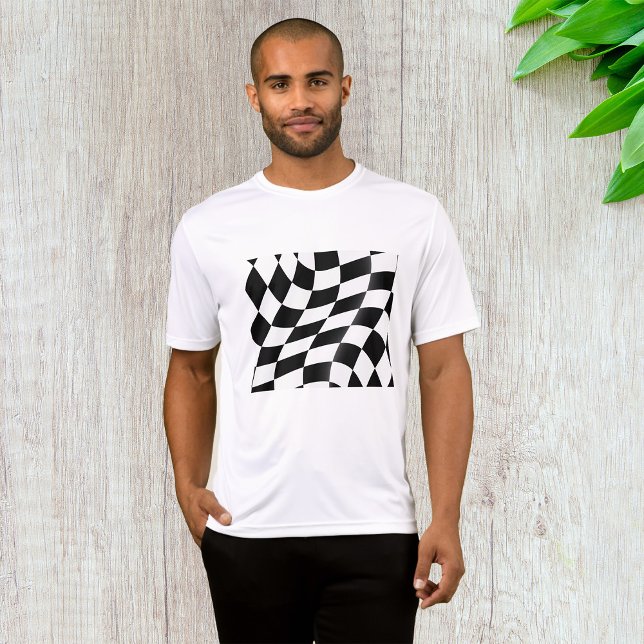 Wavy Black and White Checkered Flag Racing T-Shirt (Creator Uploaded)