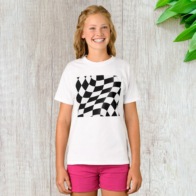 Wavy Black and White Checkered Flag Racing T-Shirt (Creator Uploaded)
