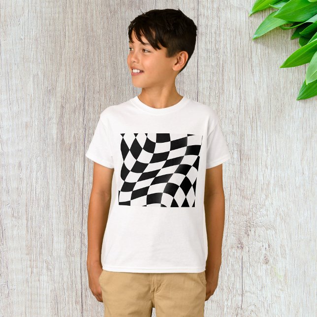 Wavy Black and White Checkered Flag Racing T-Shirt (Creator Uploaded)
