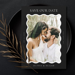 Wavy Black and White Modern Photo Save The Date Invitation