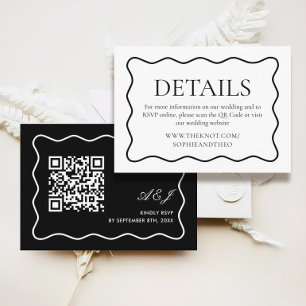 Wavy Black and White Old Money Wedding Details Enclosure Card
