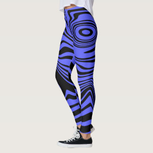 Wavy Black Blue Striped Leggings Your Colors