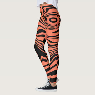 Wavy Black Orange Striped Leggings Custom Colors