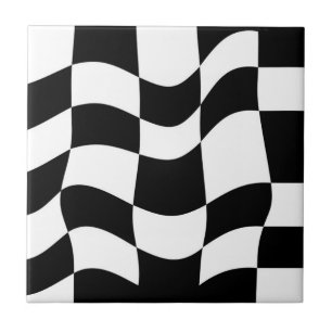 Wavy Black & White Op-Art Ceramic Tile