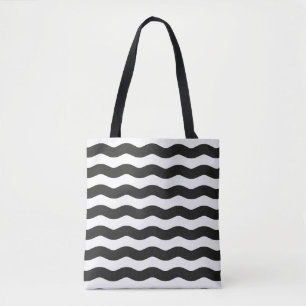 Wavy black white stripes modern tote bag