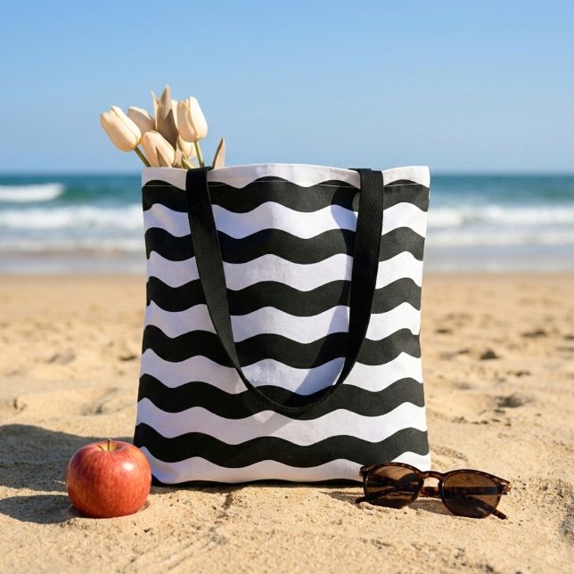 Wavy black white stripes modern tote bag (Creator Uploaded)