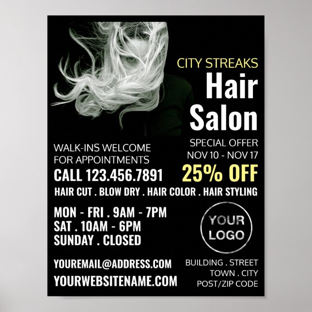 Wavy Blond Hair, Hair Stylist, Hair Salon Advert Poster (Front)