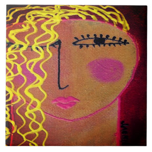 Wavy Blonde Hair Abstract Portrait of a Woman Ceramic Tile