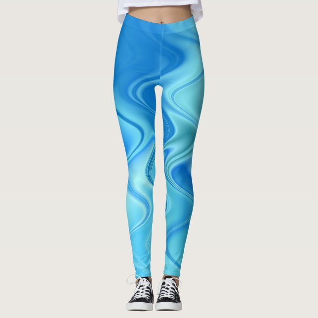 Wavy Blue Abstract Leggings (Front)