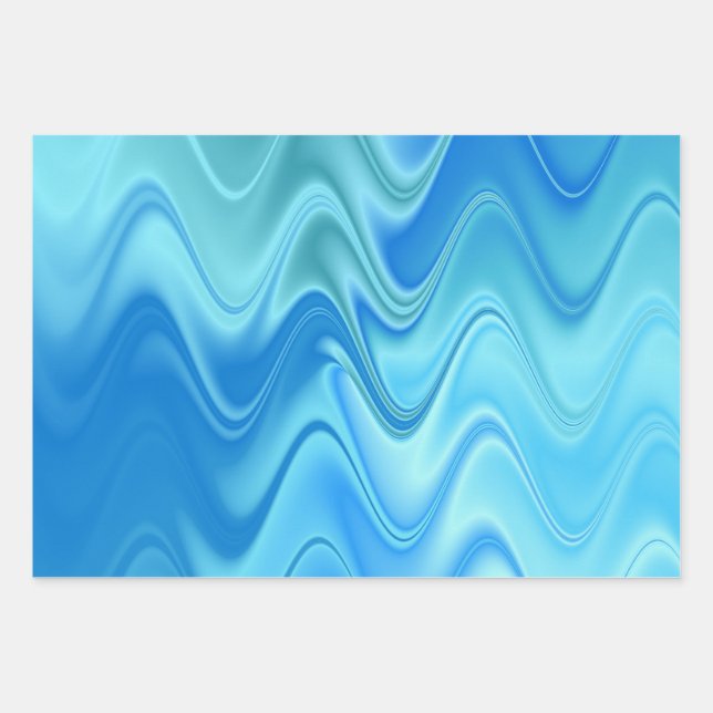 Wavy Blue Abstract Wrapping Paper Sheets (Front)