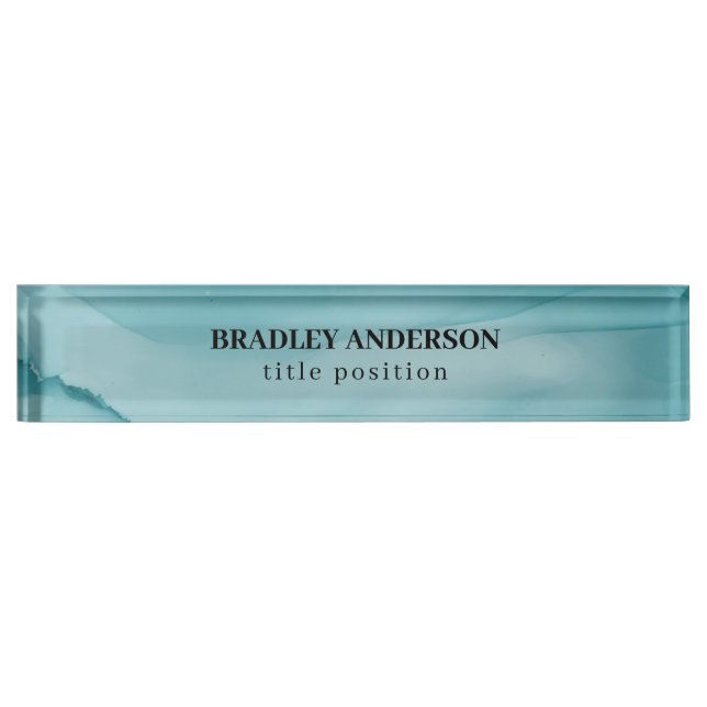 Wavy Blue Alcohol Ink Desk Name Plate (Front)
