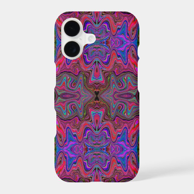 Wavy Blue and Rainbow Red Trippy Pattern Iphone Case (Back)
