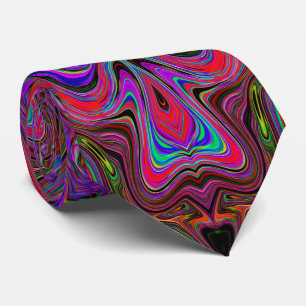 Wavy Blue and Rainbow Red Trippy Pattern Neck Tie
