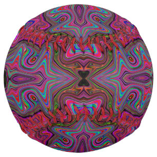 Wavy Blue and Rainbow Red Trippy Pattern Softball
