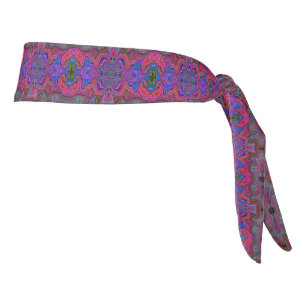 Wavy Blue and Rainbow Red Trippy Pattern Tie Headband