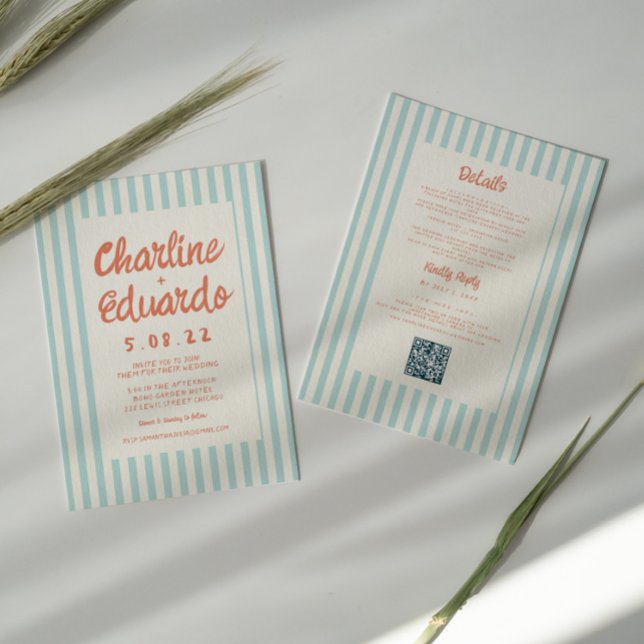 Wavy Blue and Red Handwriting Wedding QR Code Invitation (Creator Uploaded)