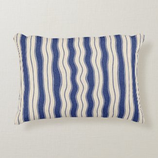 Wavy Blue and White Stripes Accent Pillow