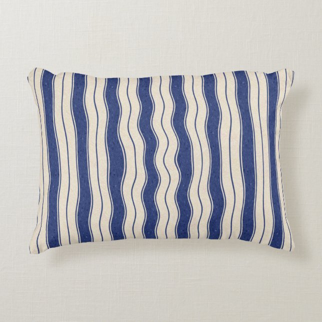 Wavy Blue and White Stripes Accent Pillow (Front)