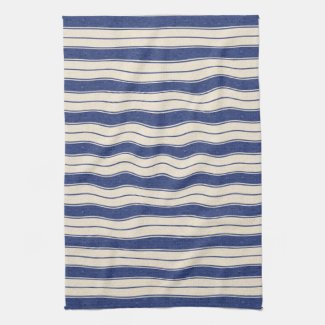 Wavy Blue and White Stripes Hand Towel