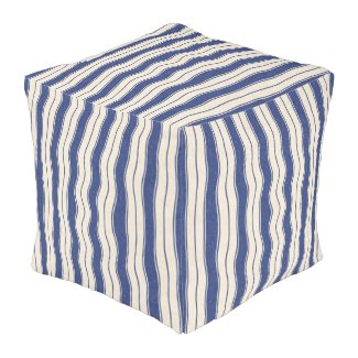 Wavy Blue and White Stripes Outdoor Pouf