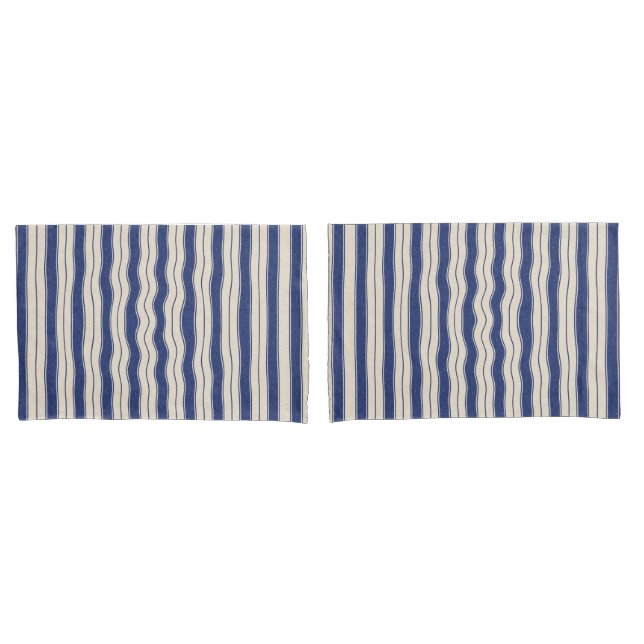 Wavy Blue and White Stripes Pillow Case (Front-Set)
