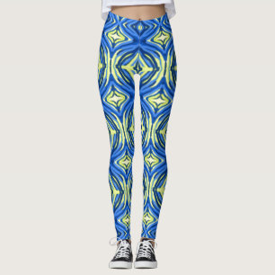 Wavy Blue and Yellow Kaleidoscope Leggings