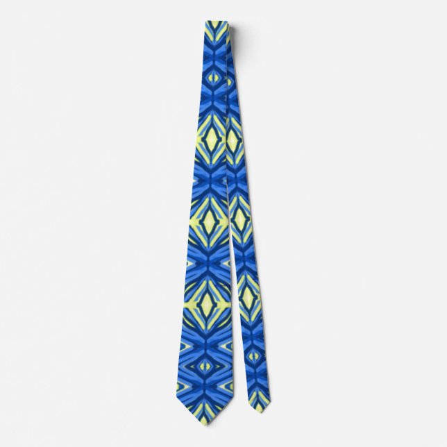 Wavy Blue and Yellow Kaleidoscope Neck Tie (Front)
