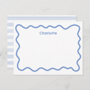 Wavy Blue Border Modern Kids Stationery Note Card