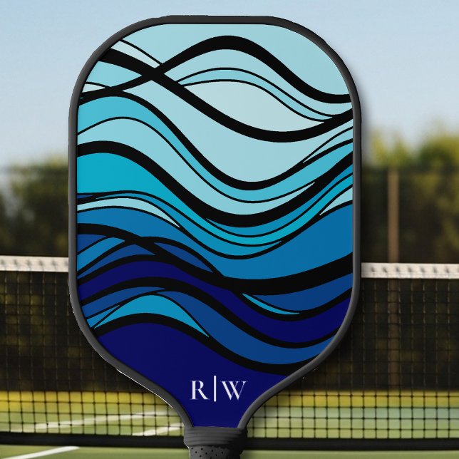 Wavy blue Geometric Graphic Monogram Carbon Fiber Pickleball Paddle (Creator Uploaded)