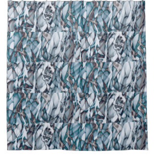 Wavy Blue Gold Abstract Art Beach Towel Shower Curtain