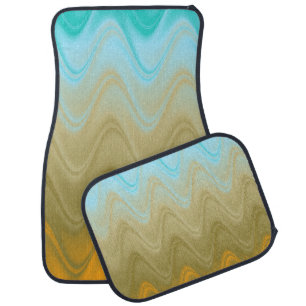 Wavy Blue Green Orange Abstract Car Floor Mat