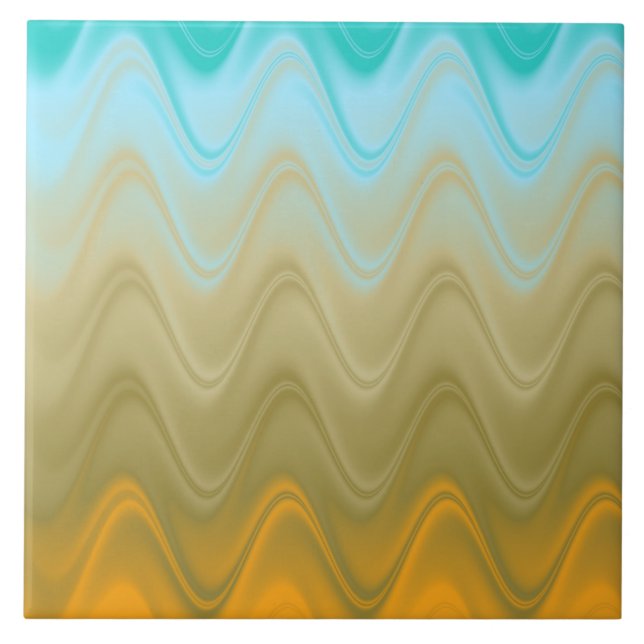 Wavy Blue Green Orange Abstract Ceramic Tile (Front)