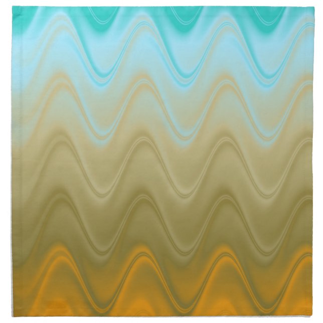 Wavy Blue Green Orange Abstract Cloth Napkin (Front)