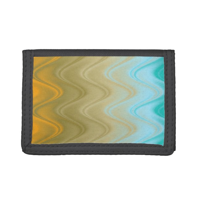 Wavy Blue Green Orange Abstract Trifold Wallet (Front)