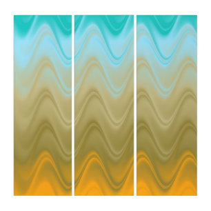 Wavy Blue Green Orange Abstract Triptych