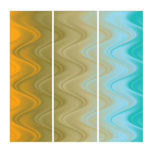 Wavy Blue Green Orange Abstract Triptych