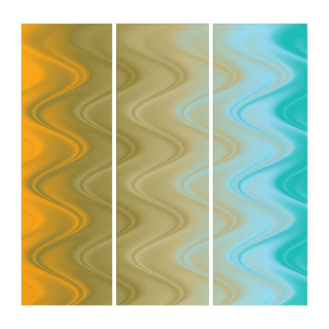 Wavy Blue Green Orange Abstract Triptych (Front)