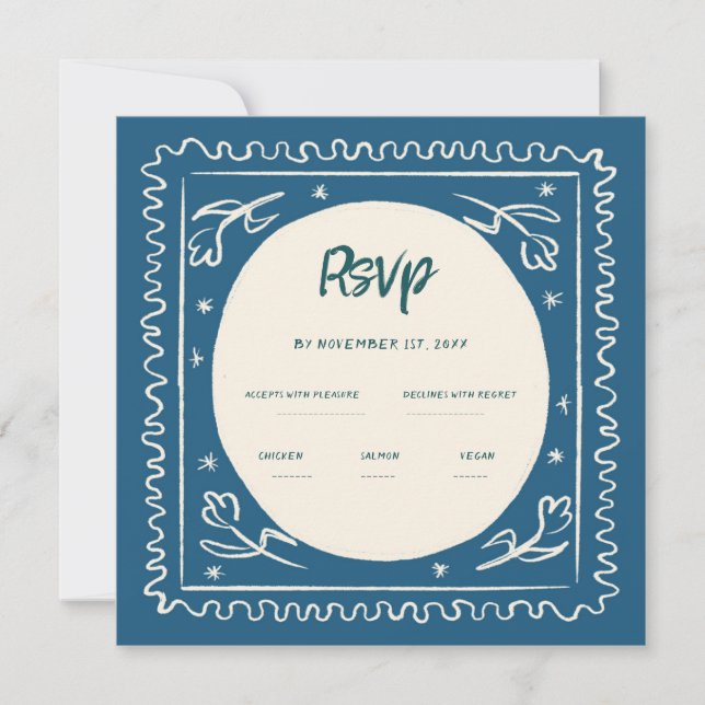 Wavy Blue Handwriting Retro Wedding Rsvp  Invitation (Front)