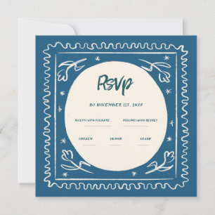 Wavy Blue Handwriting Retro Wedding Rsvp Invitation