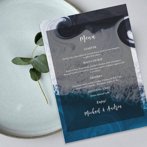 Wavy Blue Ocean Artistic Summer Beach Wedding Cute Menu