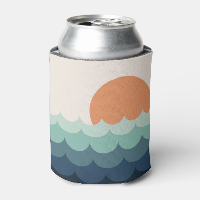 Wavy blue ocean at sunset can cooler (Can Front)