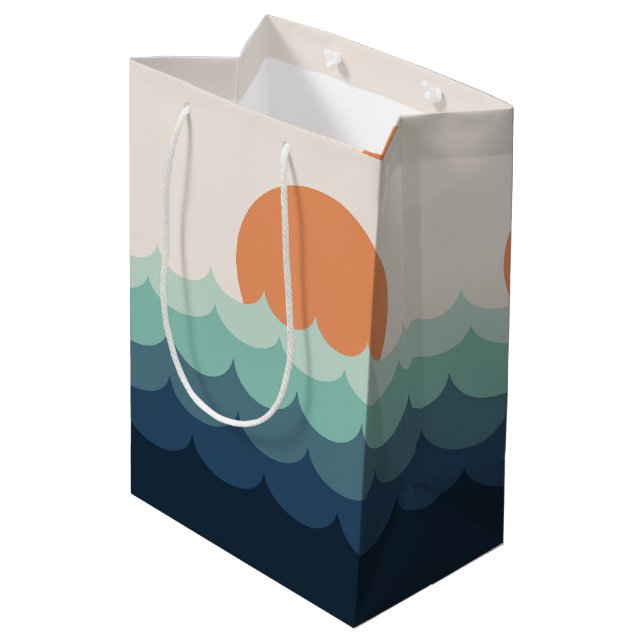 Wavy blue ocean at sunset medium gift bag (Back Angled)