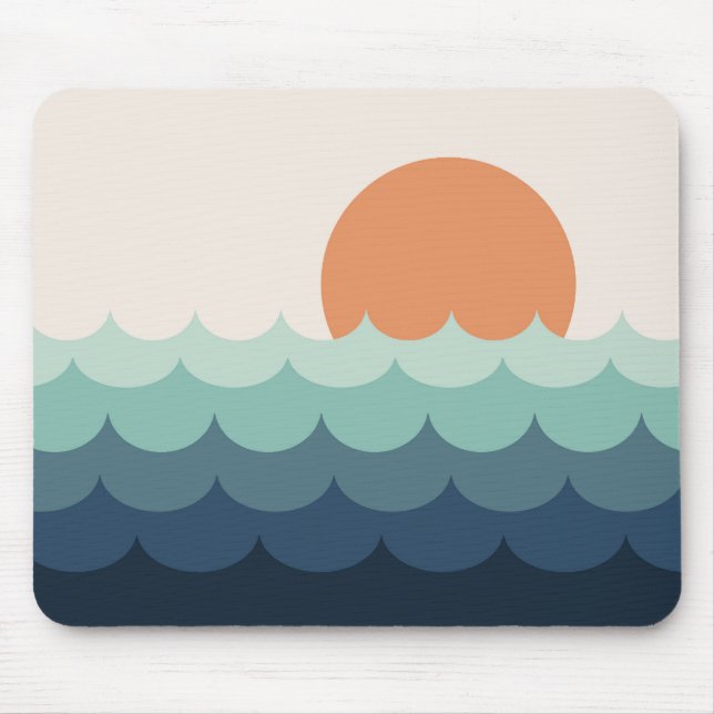 Wavy blue ocean at sunset mouse pad (Front)