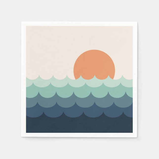 Wavy blue ocean at sunset napkins (Front)