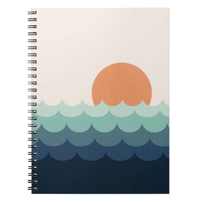Wavy blue ocean at sunset notebook (Front)