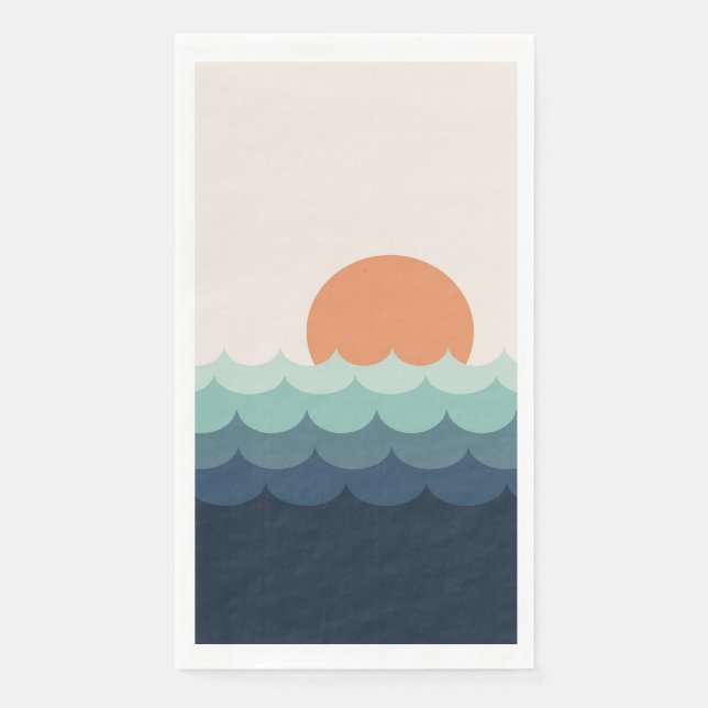 Wavy blue ocean at sunset paper guest towels (Front)