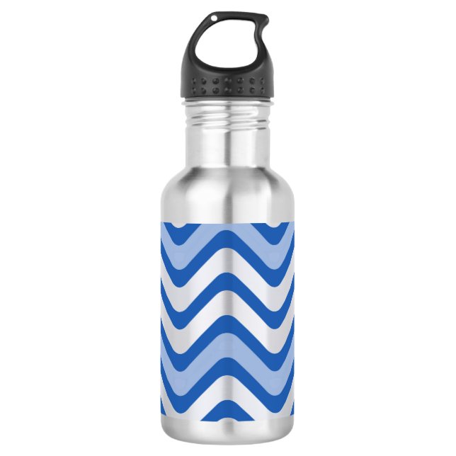Wavy Blue Pattern Stainless Steel Water Bottle (Front)