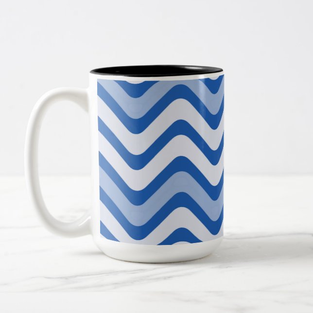 Wavy Blue Pattern Two-Tone Coffee Mug (Left)